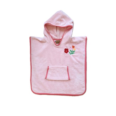 poncho éponge rose fleurs