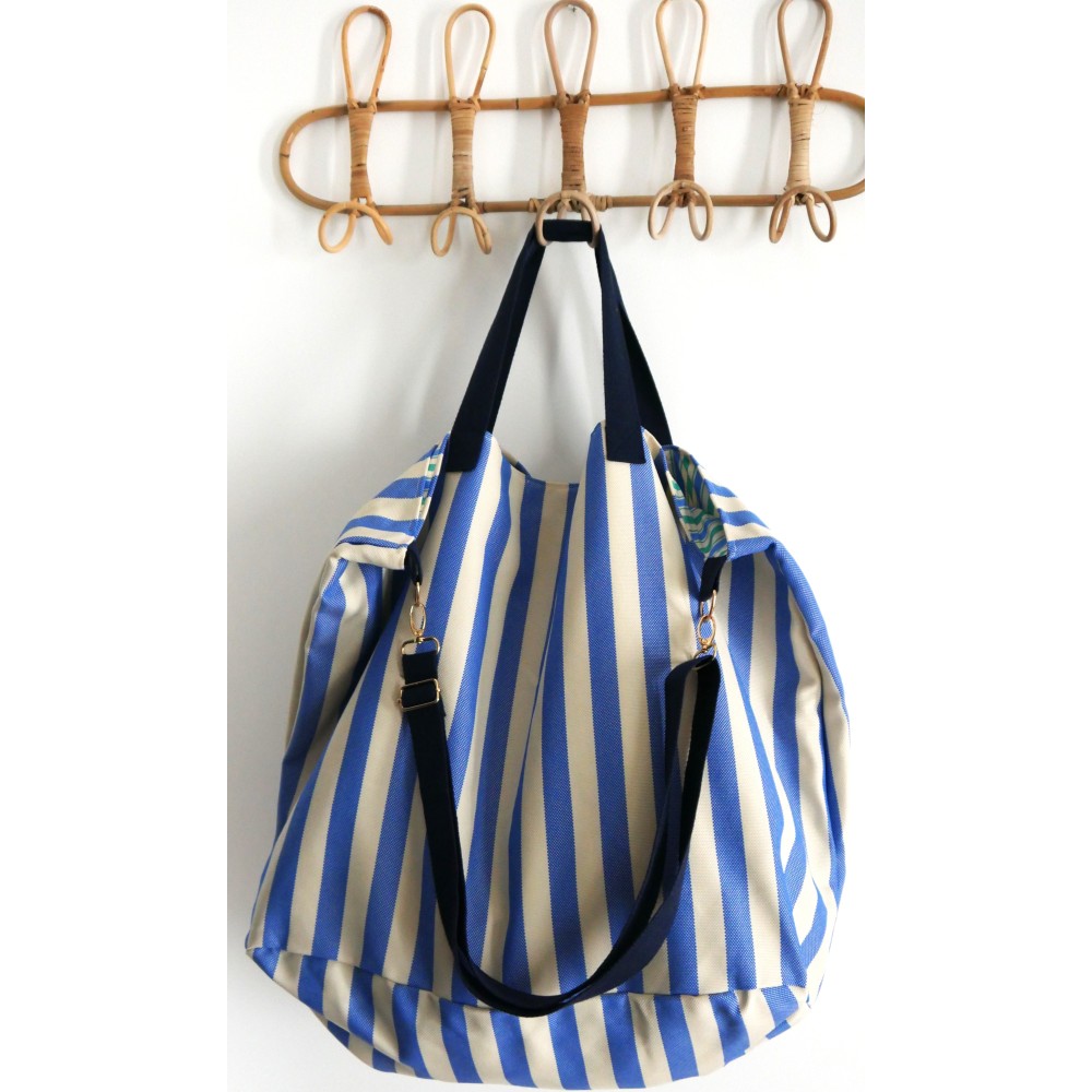 sac plage rayures bleu